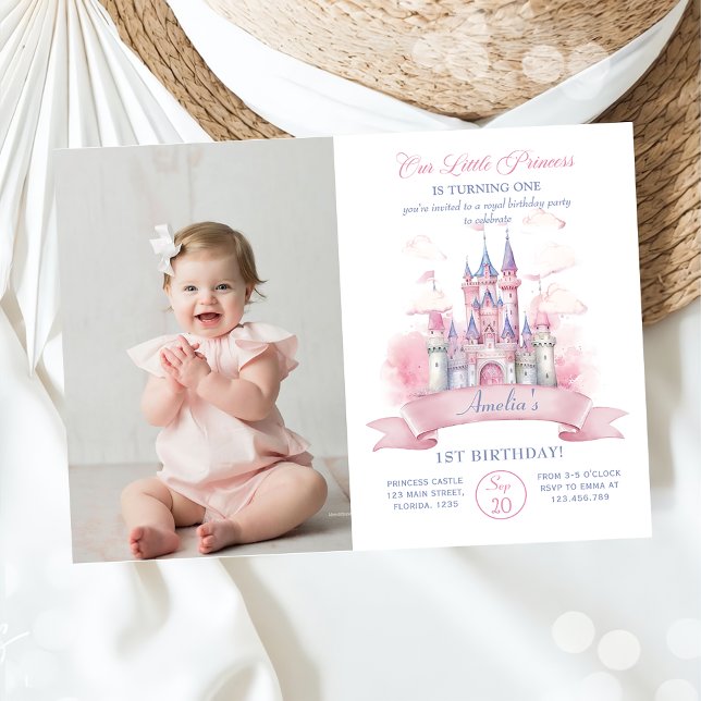 Pink Castle Kingdom Princess Birthday Photo Invitation (Creator Uploaded)