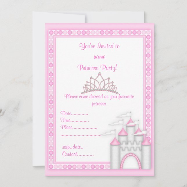 PINK CASTLE PRINCESS BIRTHDAY PARTY INVITATION (Front)
