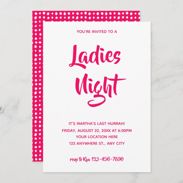 Pink Casual Script | Ladies Night Bridal Shower Invitation (Front/Back)