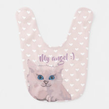 Pink cat baby girl bib
