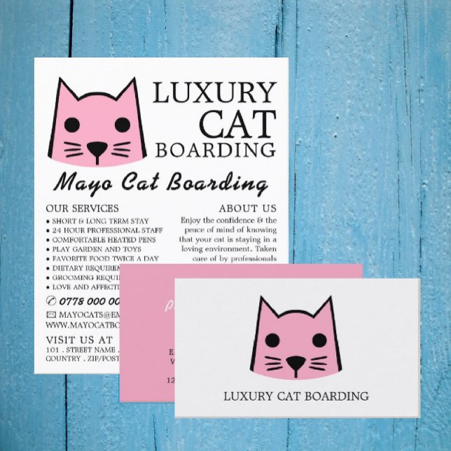 Pink Cat, Cat Boarding, Cattery Business Card (Creator Uploaded)
