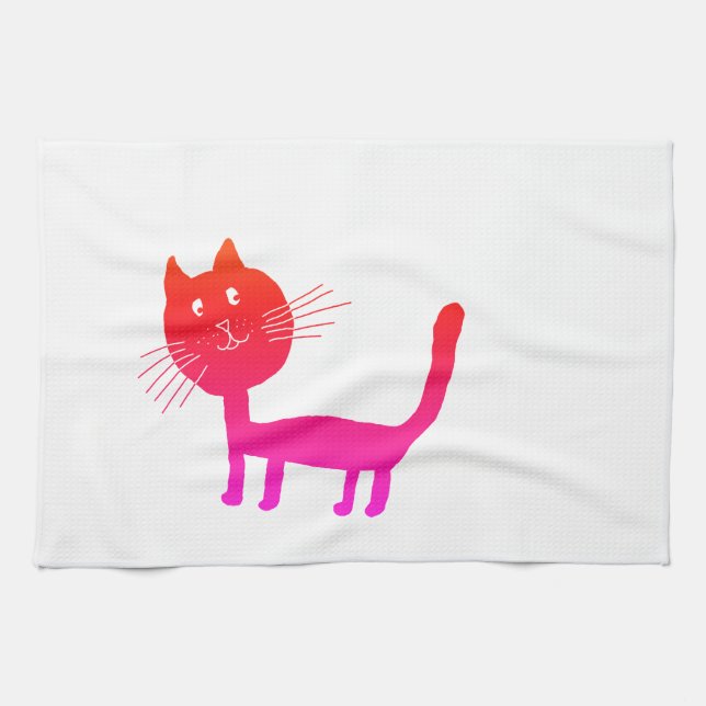Pink Cat Drawing  Tea Towel (Horizontal)
