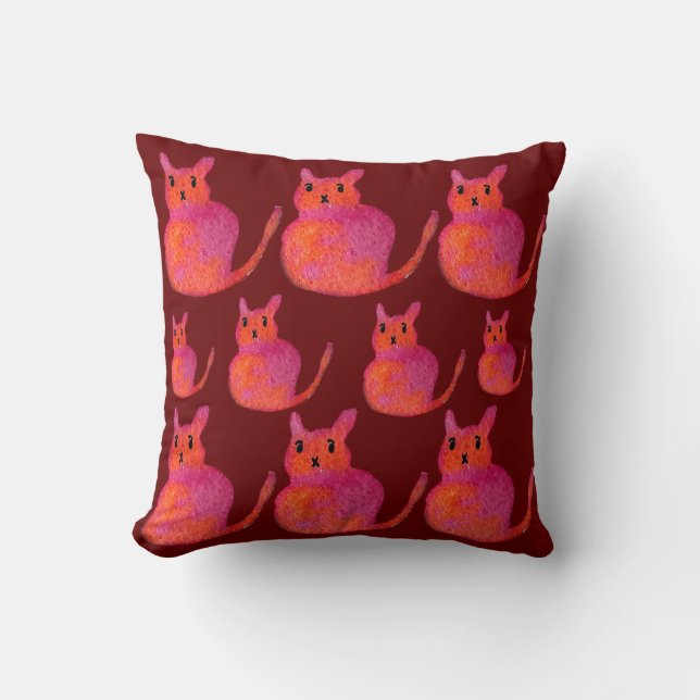 Pink cat funky cute kitty cushion (Front)