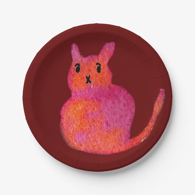 Pink cat funky cute kitty paper plate (Front)
