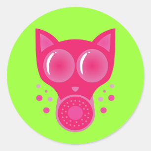 Pink Cat Gas Mask Classic Round Sticker