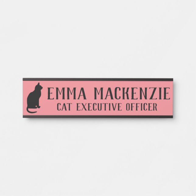 Pink Cat Hanging Door Sign Name Plate (Front)