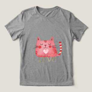 Pink Cat Heart Gold Love Tri-Blend Shirt