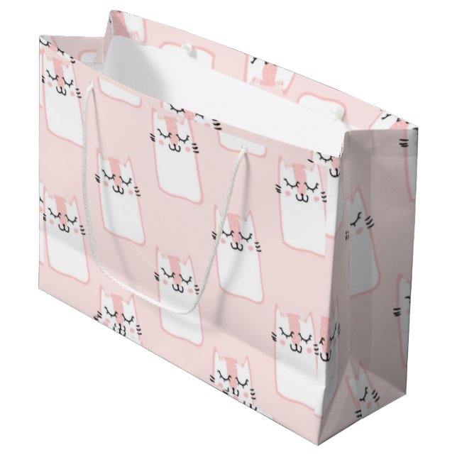 Pink cat large gift bag (Front Angled)