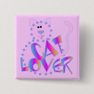 Pink Cat Lover Tshirts and Gifts 15 Cm Square Badge