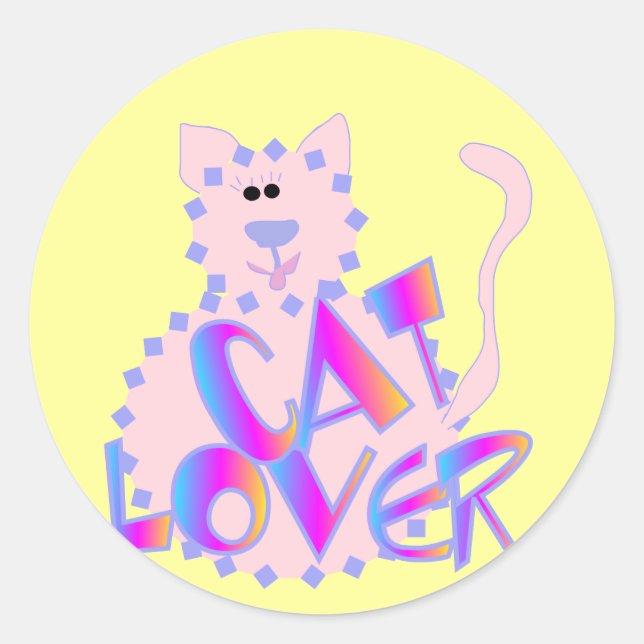 Pink Cat Lover Tshirts and Gifts Classic Round Sticker (Front)