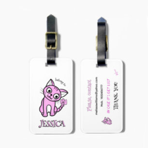 Pink cat luggage tag