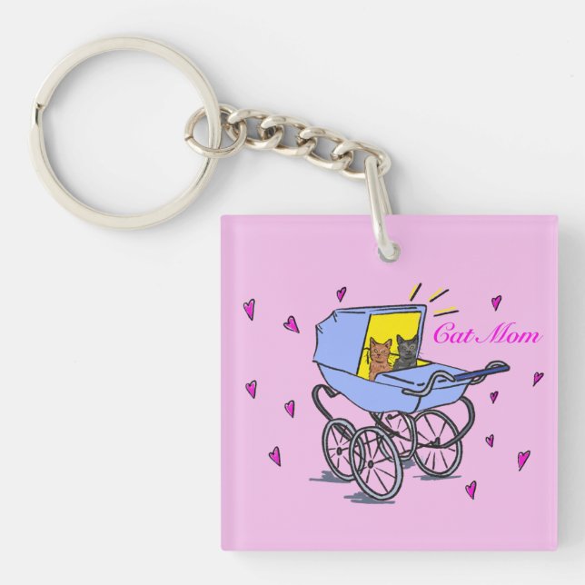 Pink Cat Mom Acrylic Keychain (Front)