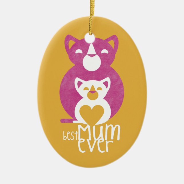 Pink cat mum ceramic tree decoration (Front)