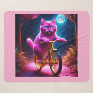 Pink Cat On A Golden Bicycle Scenic Path Sherpa Blanket