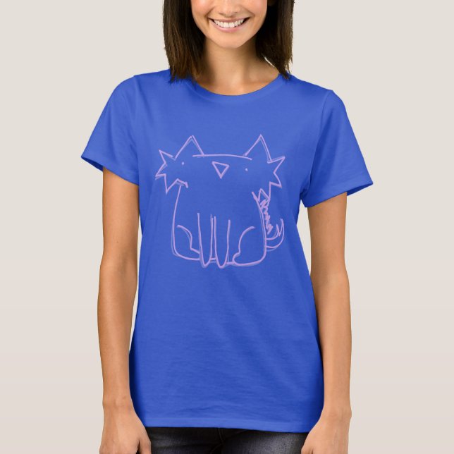 Pink Cat Outline Sketch T-Shirt (Front)
