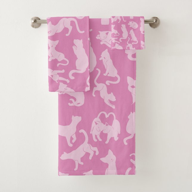 Pink Cat Pattern Bath Towel Set (Insitu)