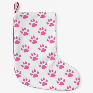 Pink cat paws pattern small christmas stocking