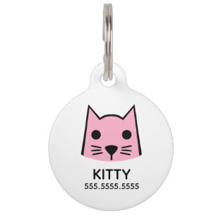 Pink Cat, Personalized Pet Details & QR Code Tag