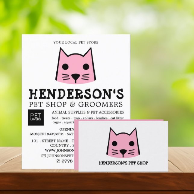 Pink Cat, Pet Store & Groomers Business Card (Creator Uploaded)
