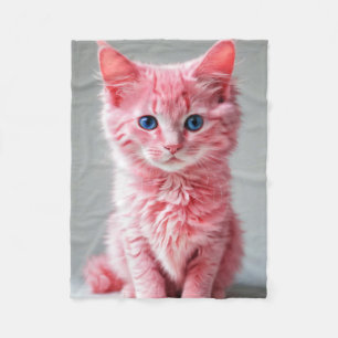 Pink Cat Photo Portrait Fleece Blanket