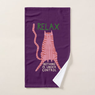 Pink Cat Relax Nothing Is Under Control  Hand Towel