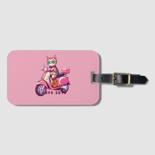 Pink cat rider luggage tag