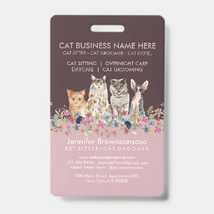 Pink Cat Sitting Grooming ID Badge