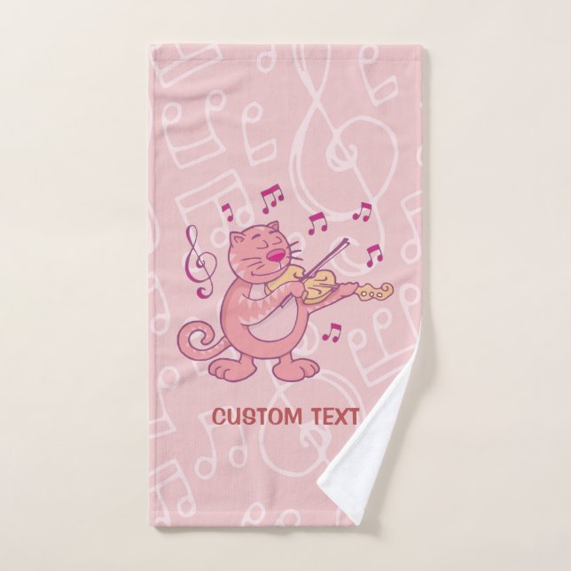 Pink Cat with Violin Bath Towel Set (Hand Towel)