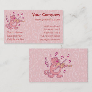 Pink Cat with Violin Business Card