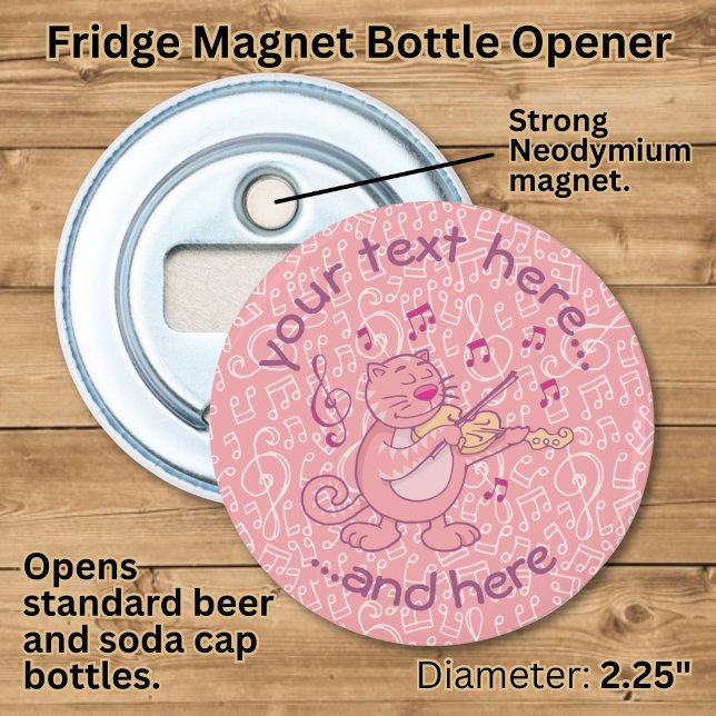 Pink Cat with Violin Button Bottle Opener (Creator Uploaded)