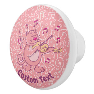 Pink Cat with Violin Ceramic Knob