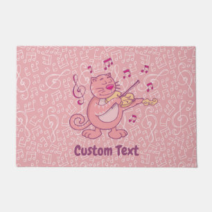 Pink Cat with Violin Doormat