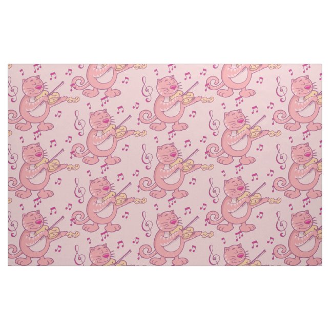 Pink Cat with Violin Fabric (Fat Quarter)
