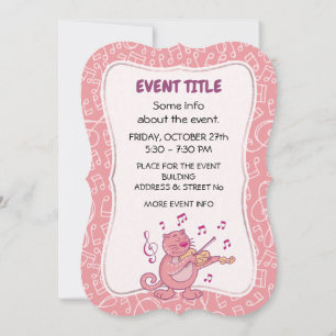 Pink Cat with Violin Invitation