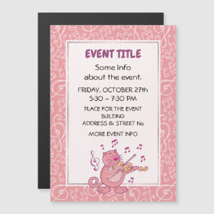 Pink Cat with Violin Magnetic Invitation