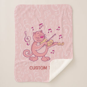 Pink Cat with Violin Sherpa Blanket