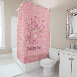 Pink Cat with Violin Shower Curtain