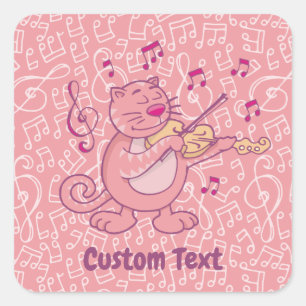 Pink Cat with Violin Square Sticker