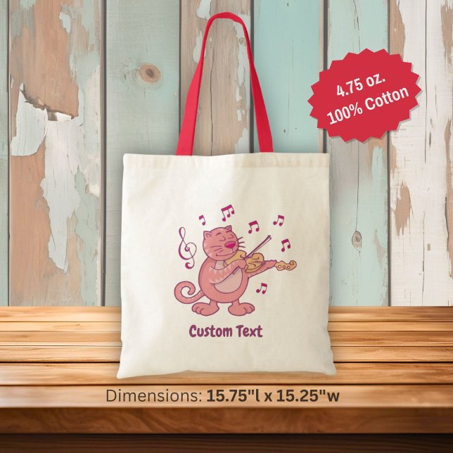 Pink Cat with Violin Tote Bag (Creator Uploaded)