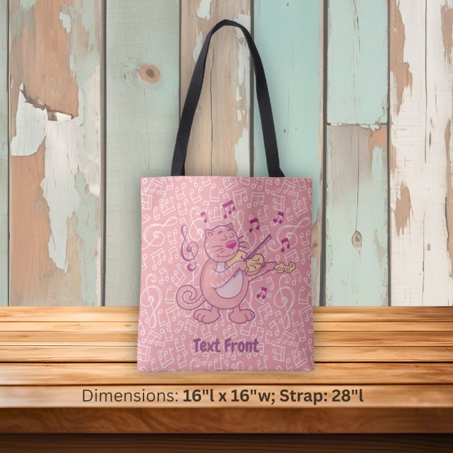 Pink Cat with Violin Tote Bag (Creator Uploaded)