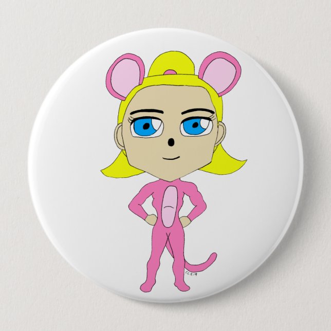 pink catgirl     10 cm round badge (Front)