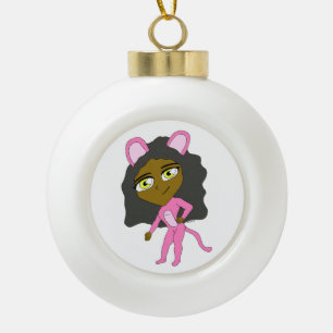 pink catgirl ceramic ball christmas ornament
