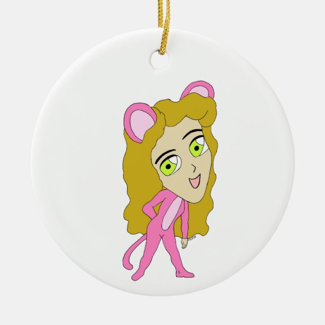 pink catgirl     ceramic tree decoration (Front)