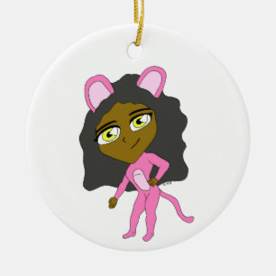 pink catgirl ceramic tree decoration