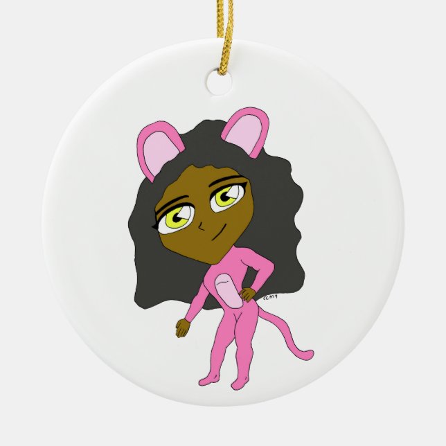 pink catgirl   ceramic tree decoration (Front)