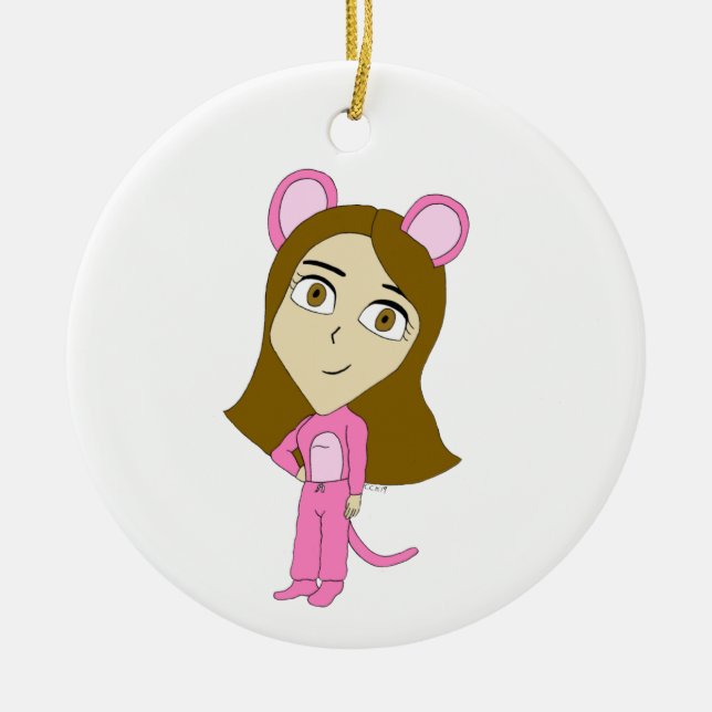 pink catgirl       ceramic tree decoration (Front)