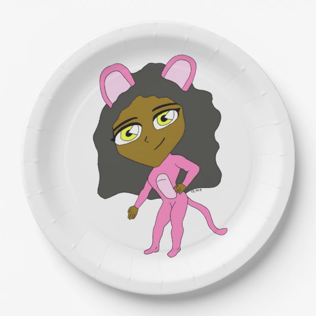 pink catgirl      paper plate (Front)