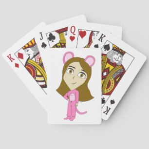 pink catgirl playing cards