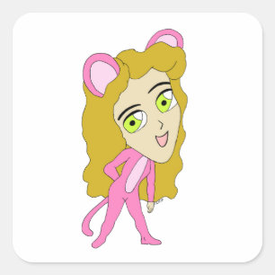pink catgirl square sticker