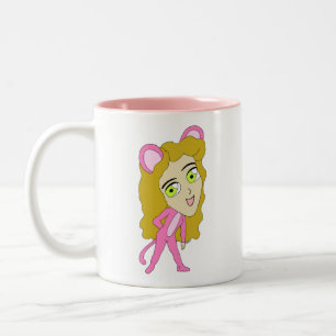 pink catgirl Two-Tone coffee mug